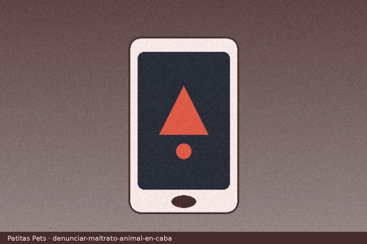 Ilustración de teléfono con alerta roja sobre fondo porteño, foto local Patitas Pets (no stock)