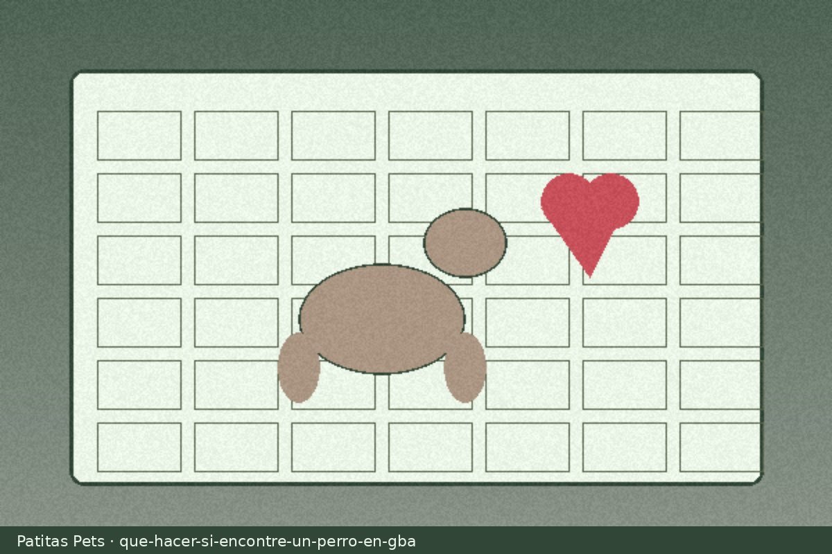 Ilustración de perro hallado en vereda del conurbano con corazón, foto local Patitas Pets (no stock)