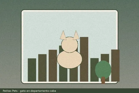Ilustración de gato en ventana de departamento porteño