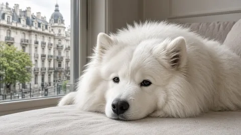 Samoyedo blanco de doble capa, foto única Patitas Pets