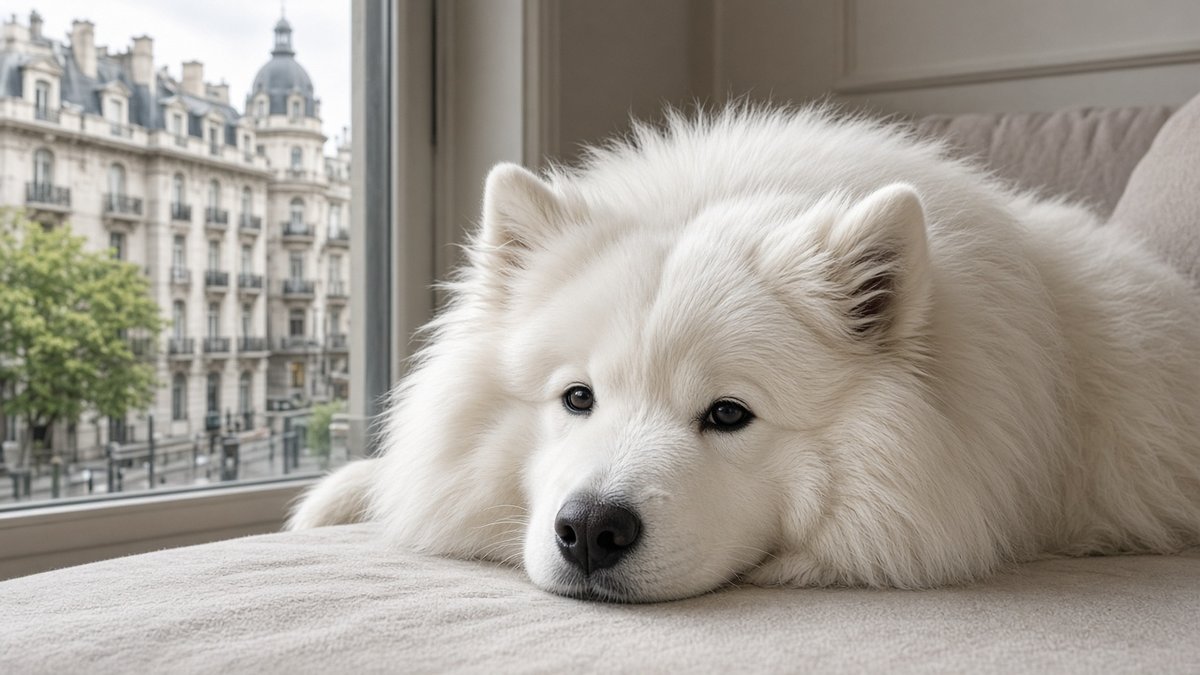 Samoyedo blanco de doble capa, foto única Patitas Pets